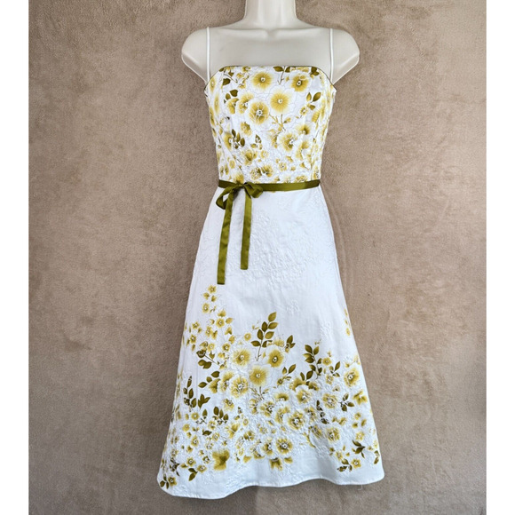 Moda International Dresses & Skirts - Moda International Dress Women 4 White Green Floral Empire Strapless Midi Spring